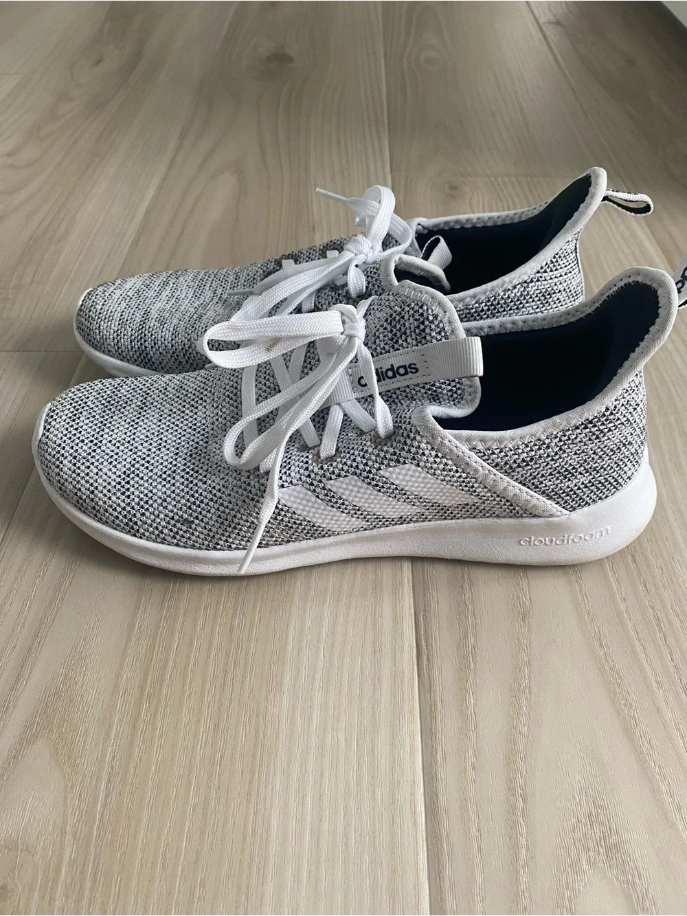 adidas White and Gray Knit Running Sneakers